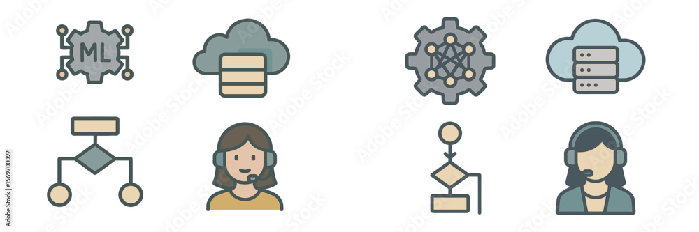 Poster exploring machine learning and cloud technology concepts with professional illustrations