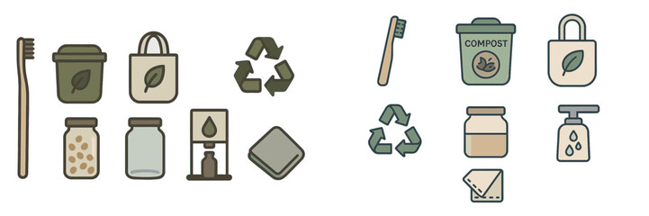 Collection of eco-friendly items promoting sustainability and waste management practices in a modern lifestyle
