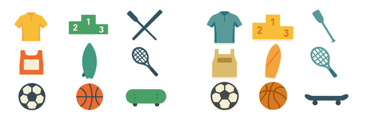 Sports icons representing various activities, equipment, and awards during a competitive event or practice session