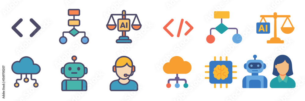 Poster Colorful icons representing artificial intelligence concepts for technology and innovation