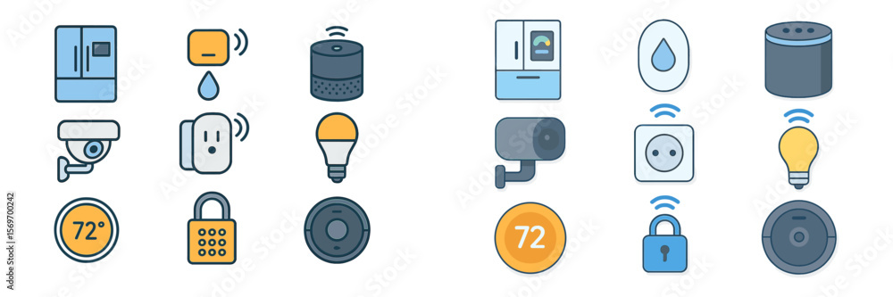 Poster smart home device icons showcasing modern home automation technology and innovative connectivity opt