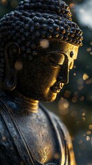 Serene Buddha Statue with Golden Light.