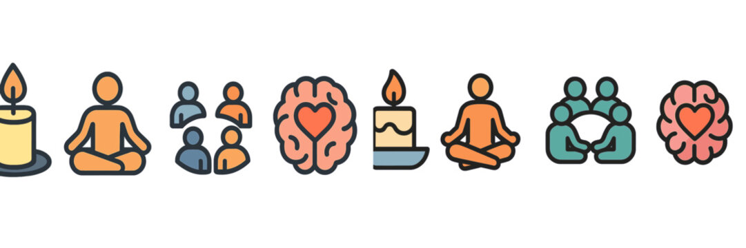 Symbols of mindfulness and well-being showcasing various practices in self-care and community connection at a wellness event