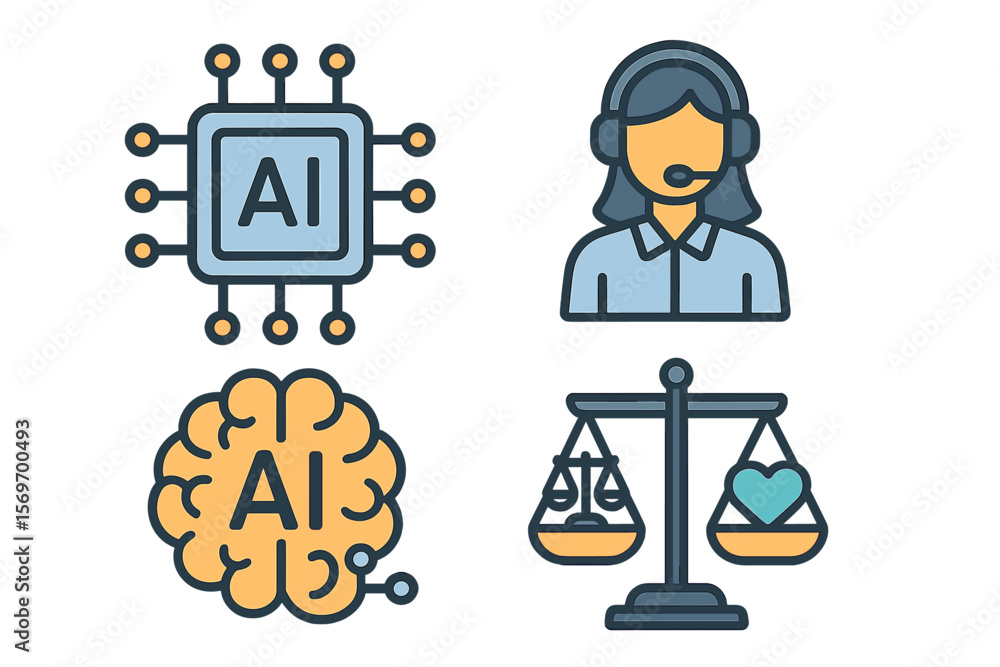 Poster exploring the integration of artificial intelligence in customer service and ethical considerations