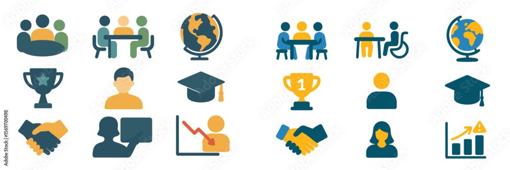 Poster visual representation of teamwork, achievement, and global connectivity in diverse settings