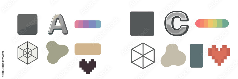 Poster shapes and colors displayed in geometric design elements suitable for digital applications and brand