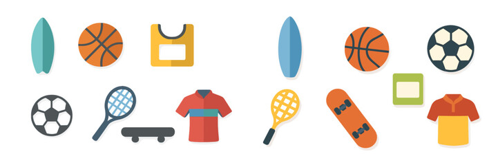 Fototapeta premium Colorful sports equipment and apparel arranged in a creative display showcasing various athletic activities