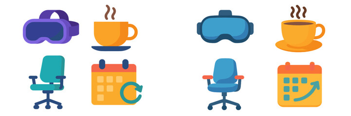 Obraz premium Virtual reality equipment and coffee cups in a creative workspace setting during a busy workday