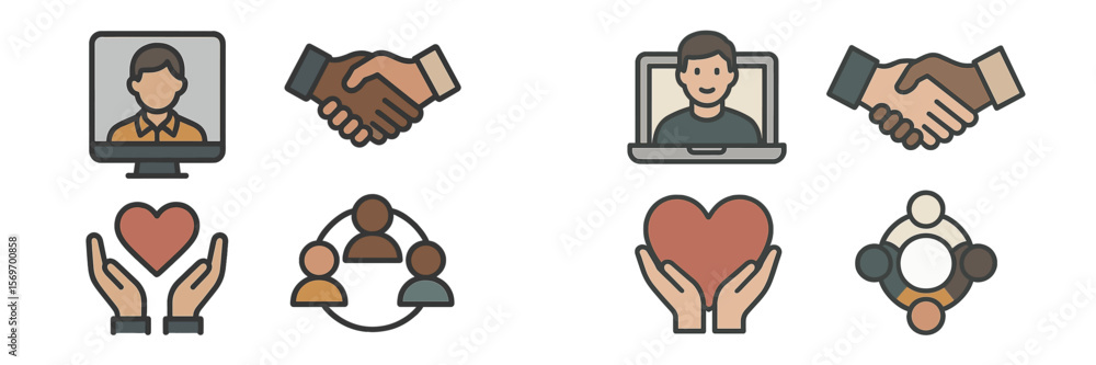 Poster Digital communication and collaboration symbols illustrating connection and teamwork in the modern world