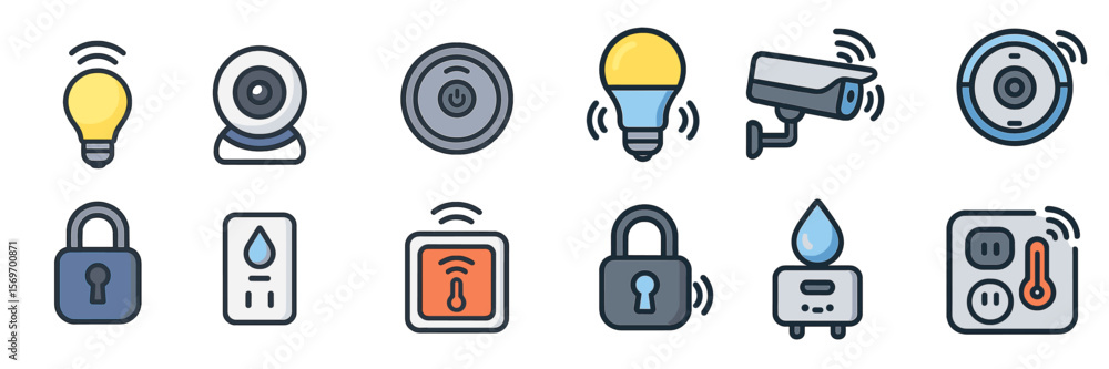 Poster Smart home technology icons represent modern connected devices for security and automation