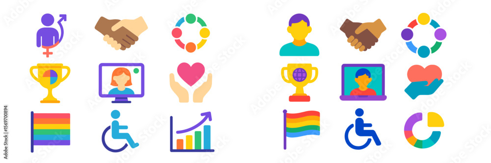 Aufkleber diversity and inclusion symbols represented through colorful icons for awareness and empowerment ini