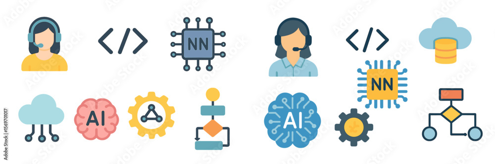 Poster exploring concepts of artificial intelligence through visual elements in technology and human intera