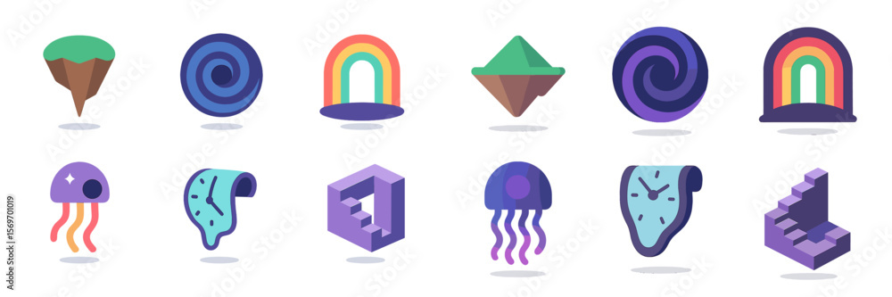 Poster Colorful abstract icons showcasing various geometric shapes and patterns in a modern design style