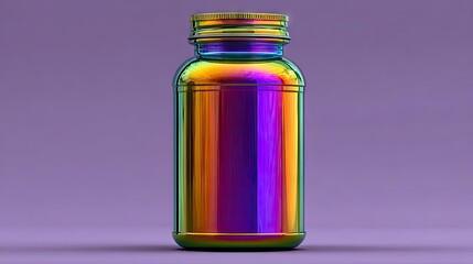 Colorful iridescent bottle against a muted backdrop.