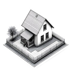 Suburban House Isometric Sketch.