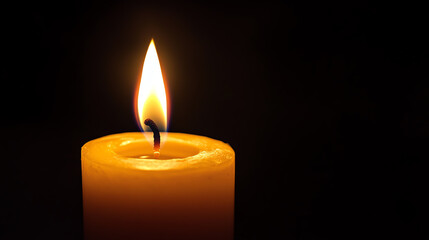 Candle flame in darkness shaped like a person, hope and remembrance, white background