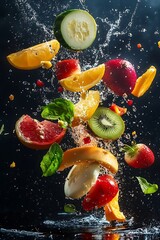 Fruit Splash with Vibrant, and Fresh.