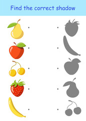 Find the correct shadow of the fruits. Vector illustration on a white background for children's entertainment, activity book, worksheet.