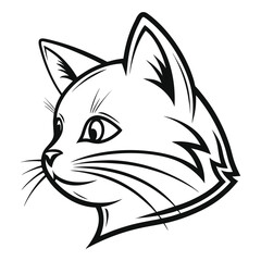 Black and White Cat Head Mascot Silhouette Isolated on White Background