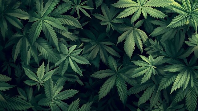 Lush Cannabis Leaves with Overhead View. (5)