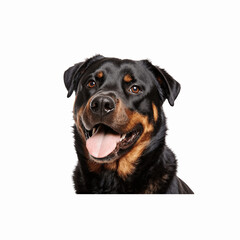 Obraz premium Happy Rottweiler: A portrait of a friendly Rottweiler, its tongue lolling out in a happy expression. The dog's coat is a rich black and tan.