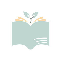 An open book with green leaves represents the love of learning and the connection between education and nature