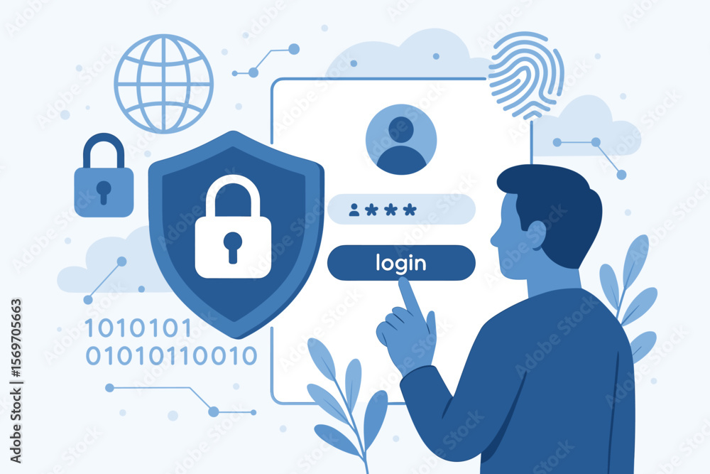 Aufkleber cybersecurity login concept. secure access to personal data. information security, encryption, passw