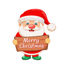 "Santa Claus Holding Merry Christmas Sign - Festive Holiday Character"