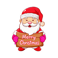 "Cartoon Santa Claus Holding 'Merry Christmas' Sign"