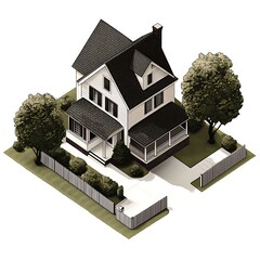 Suburban House Isometric Illustration.