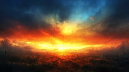 Fototapeta premium Dramatic sunset over a shrouded landscape