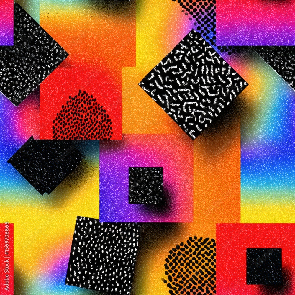 Poster seamless texture bright colors and iridescent metallic surfaces create dynamic background. black geo