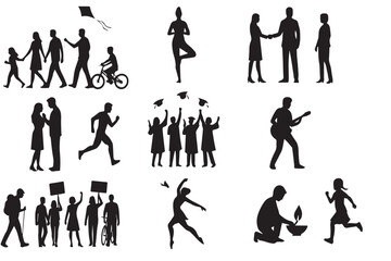 Fototapeta premium People Lifestyle & Activity Silhouette Icons - Diverse Human Figures