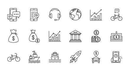 Business & Finance Line Icons - Global Communication & Transportation