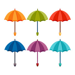 Colorful Umbrellas in a Row A Vibrant Collection of Rain Protection Featuring Orange Green Red Blue Purple and Turquoise Hues Perfect for Weather Related Designs