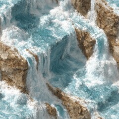 seamless waterfall artwork features cascading water and rocky textures, perfect for backgrounds in design, capturing the essence of nature's chaos generative ai