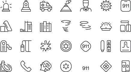 Collection of emergency and safety icons in a clean outline style