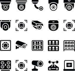 Collection of various security camera icons and surveillance system symbols