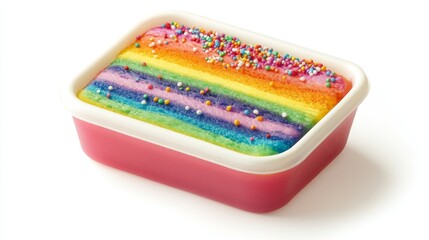 photo of rainbow layered cake in a dish 