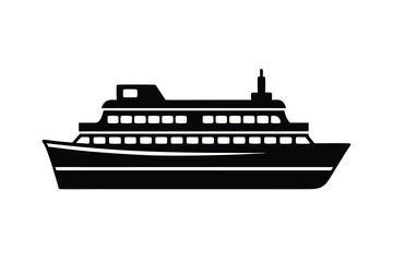Obraz premium Black silhouette of a ferry boat with multiple decks