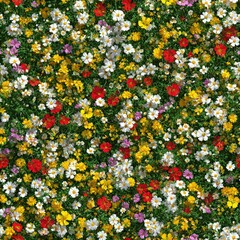seamless experience the beauty of lush, colorful blanket summer flowers viewed from above, featuring rich mix reds, yellows, pinks, and whites. perfect for backgrounds in diverse applications