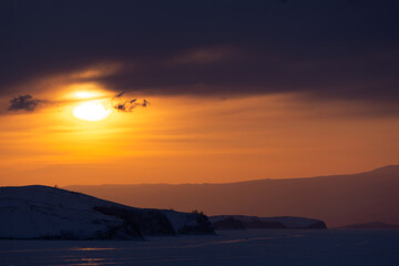 sunset over the lake Baikal