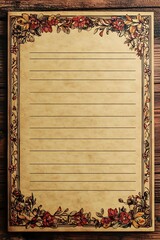 Vintage Floral Lined Paper Note.