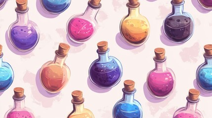 Colorful glass bottles with liquids