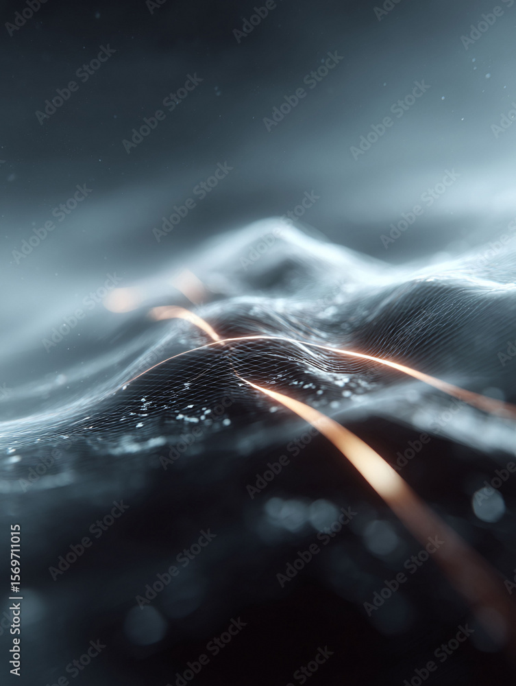 Poster abstract network visualization. data streams flow across a digital landscape. perfect for technology