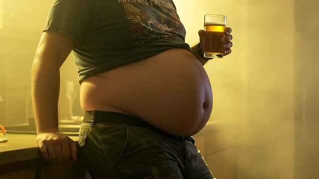 Man with a big belly and beer glass showing weight and lifestyle choices