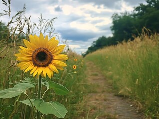 Sunflower Path with Summer Field.