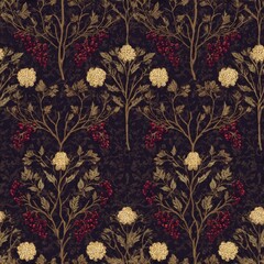 seamless print showcases detailed floral designs with rich colors and textures, perfect for enhancing interior spaces. ideal wallpaper, upholstery, or backdrop applications generative ai