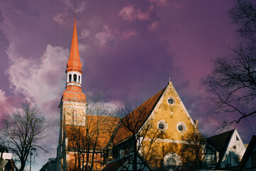 Parnu, Estonia. Close Up View Of Lutheran Church Of St. Elizabeth In Sunny Day