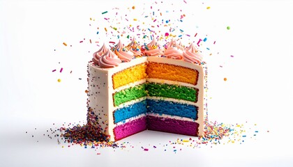 Chaos Cake Concept. Colorful layered cake with sprinkles and frosting.